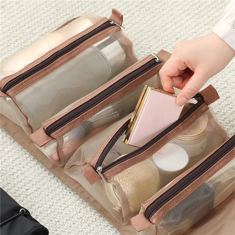 Bolsa necessaire/ organizador com 4 repartições fechadas com zíper, compacta- Material de nylon impermeavél